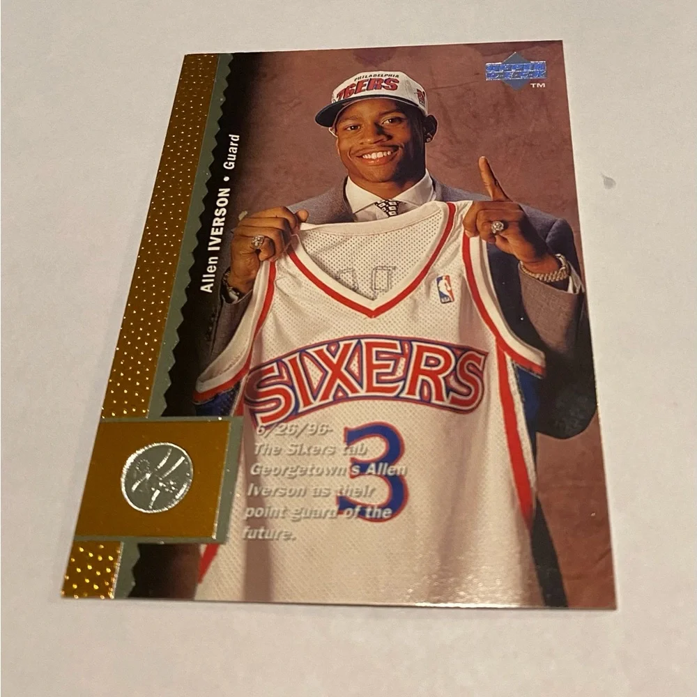 Allen Iverson RC Rookie 1996 Upper Deck Basketball Card # 91 Vintage Collectible